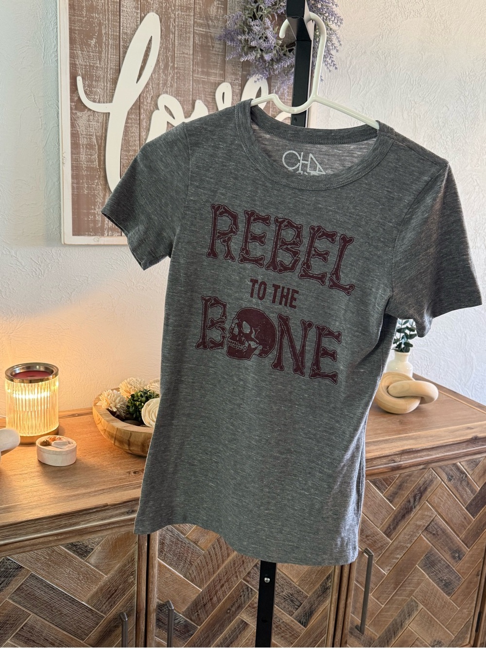 Chaser Gray Graphic Tee "Rebel to the Bone"